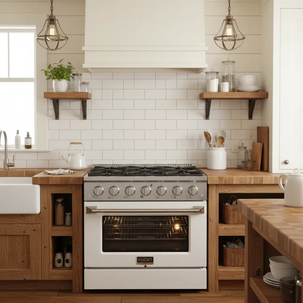 Kucht 36" Propane Range in Stainless Steel, White Door, KNG361/LP-W by Farmhouse Kitchen and Bath