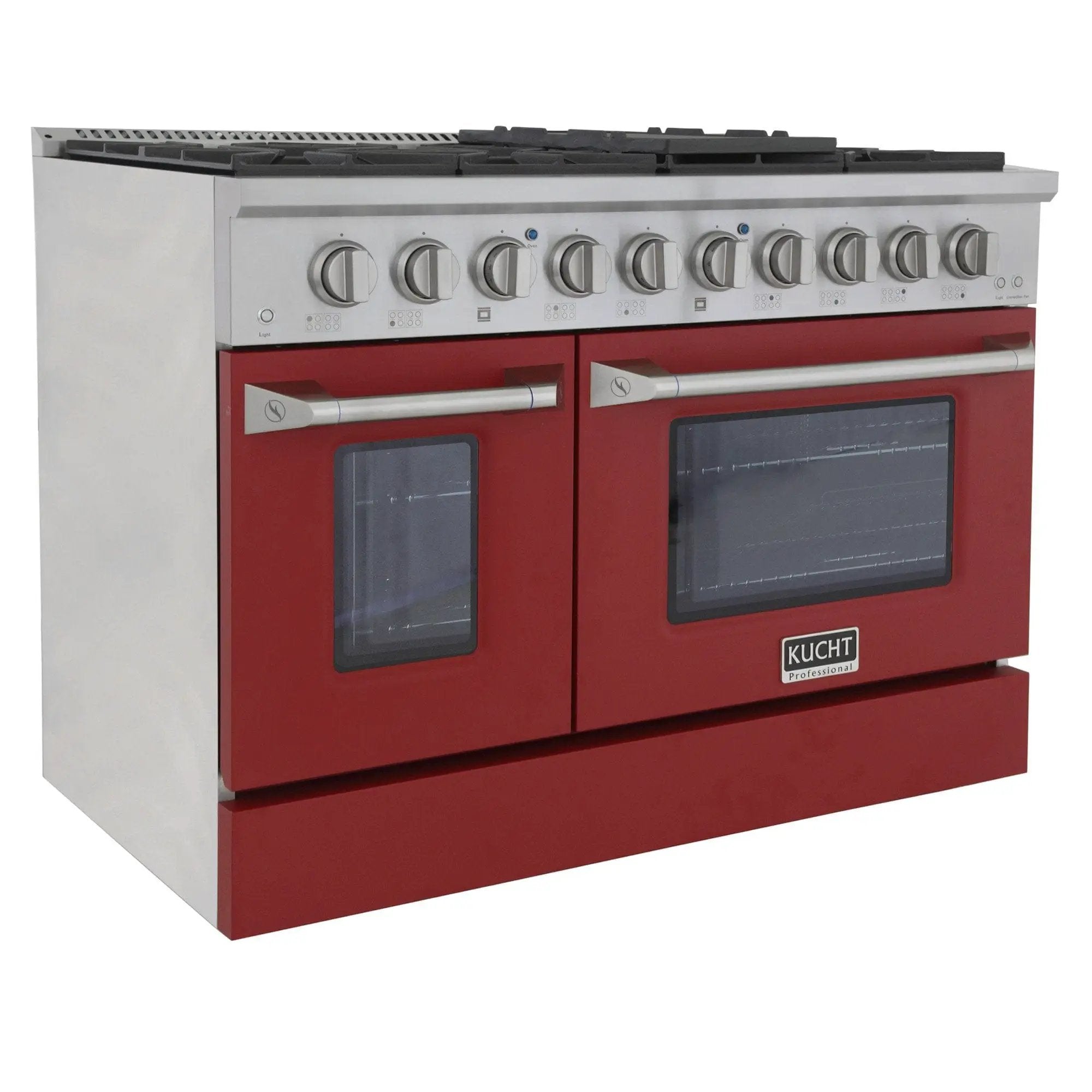 Kucht 48" Gas Range in Stainless Steel, Red Oven Doors, KNG481-R by Farmhouse Kitchen and Bath