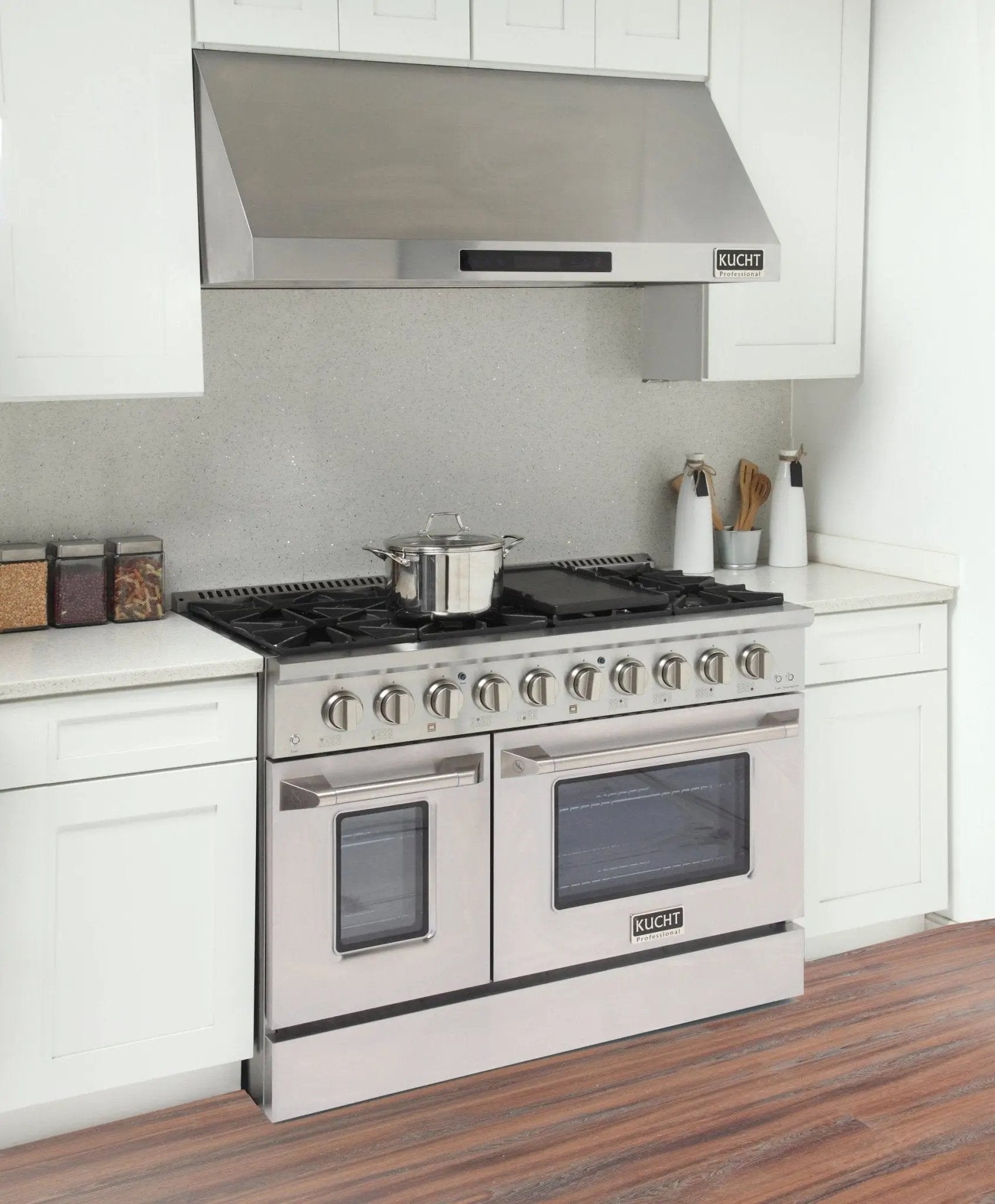 Kucht 48" Gas Range in Stainless Steel, Silver Oven Doors, KNG481-S by Farmhouse Kitchen and Bath