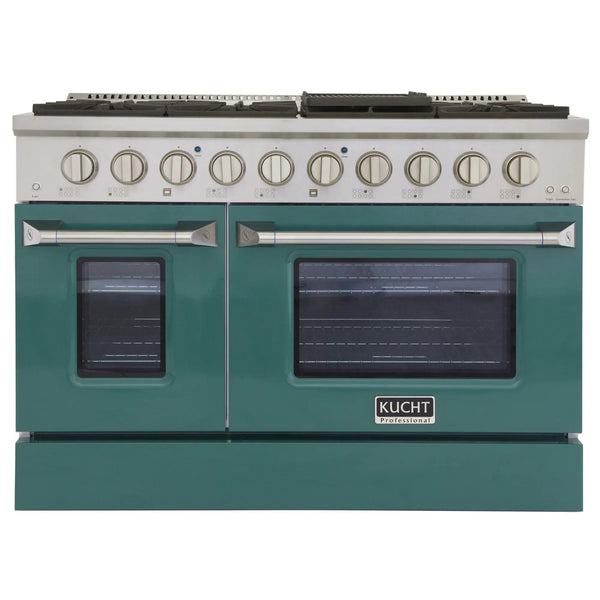 Kucht 48" Gas Range in Stainless Steel with Green Oven Doors, KNG481-G, photo 2 of 24
