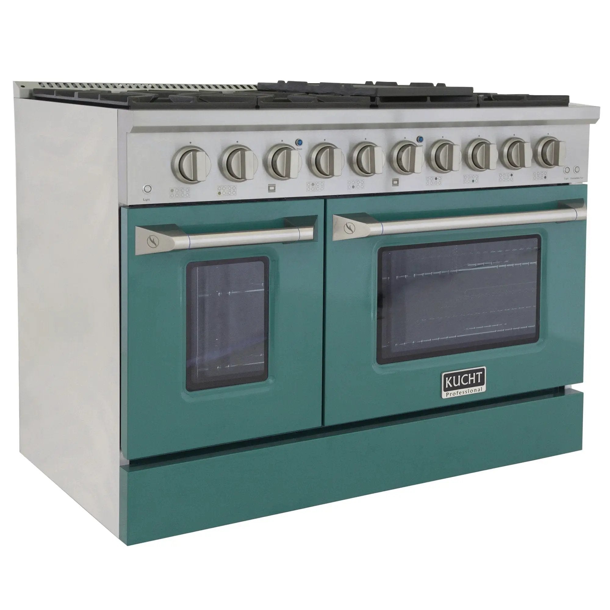 Kucht 48" Gas Range in Stainless Steel with Green Oven Doors, KNG481-G by Farmhouse Kitchen and Bath