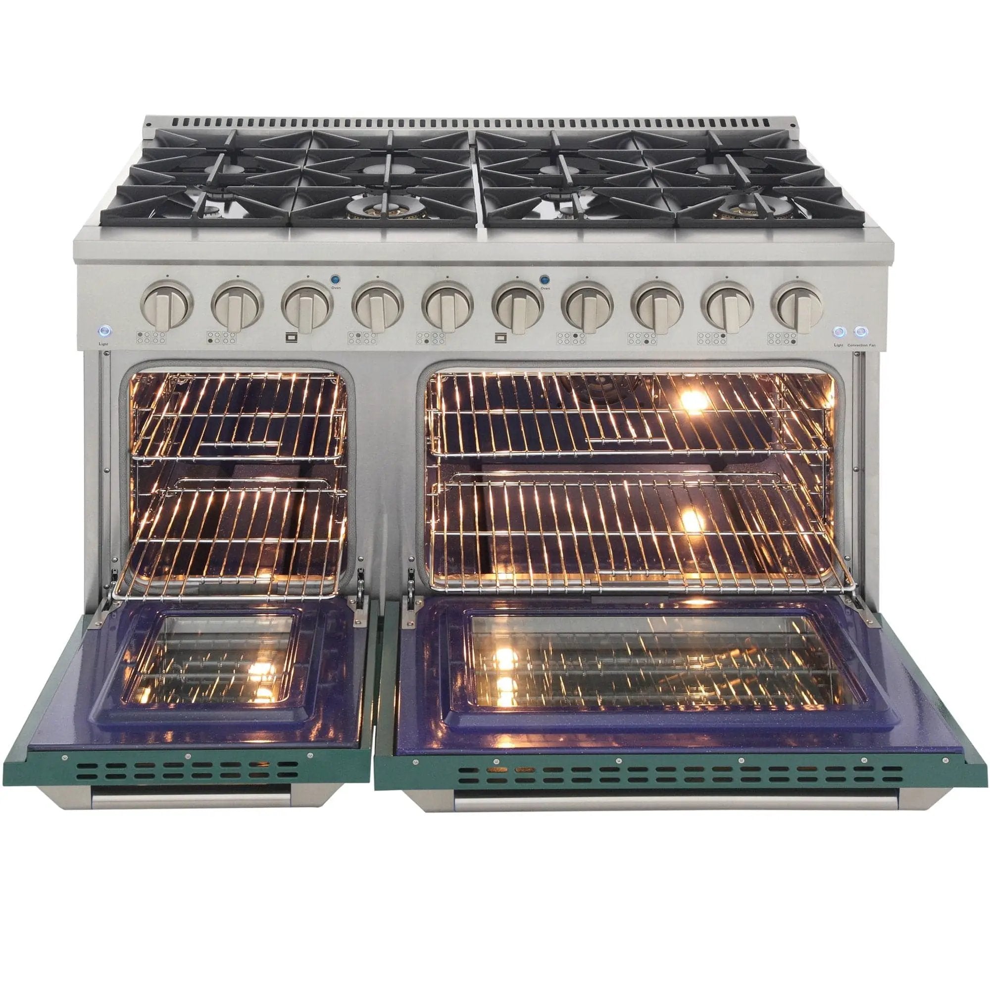 Kucht 48" Gas Range in Stainless Steel with Green Oven Doors, KNG481-G by Farmhouse Kitchen and Bath