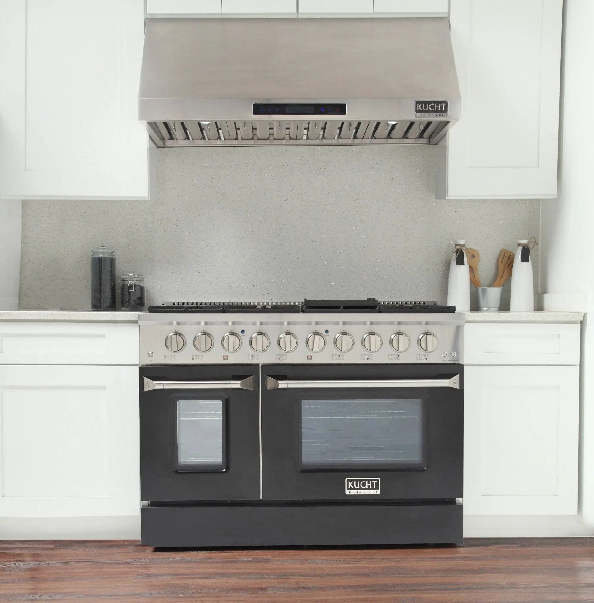 Kucht 48" Gas Range, Stainless Steel, Black Oven Doors, KNG481-K by Farmhouse Kitchen and Bath