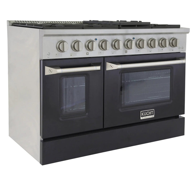 Kucht 48" Gas Range, Stainless Steel, Black Oven Doors, KNG481-K by Farmhouse Kitchen and Bath