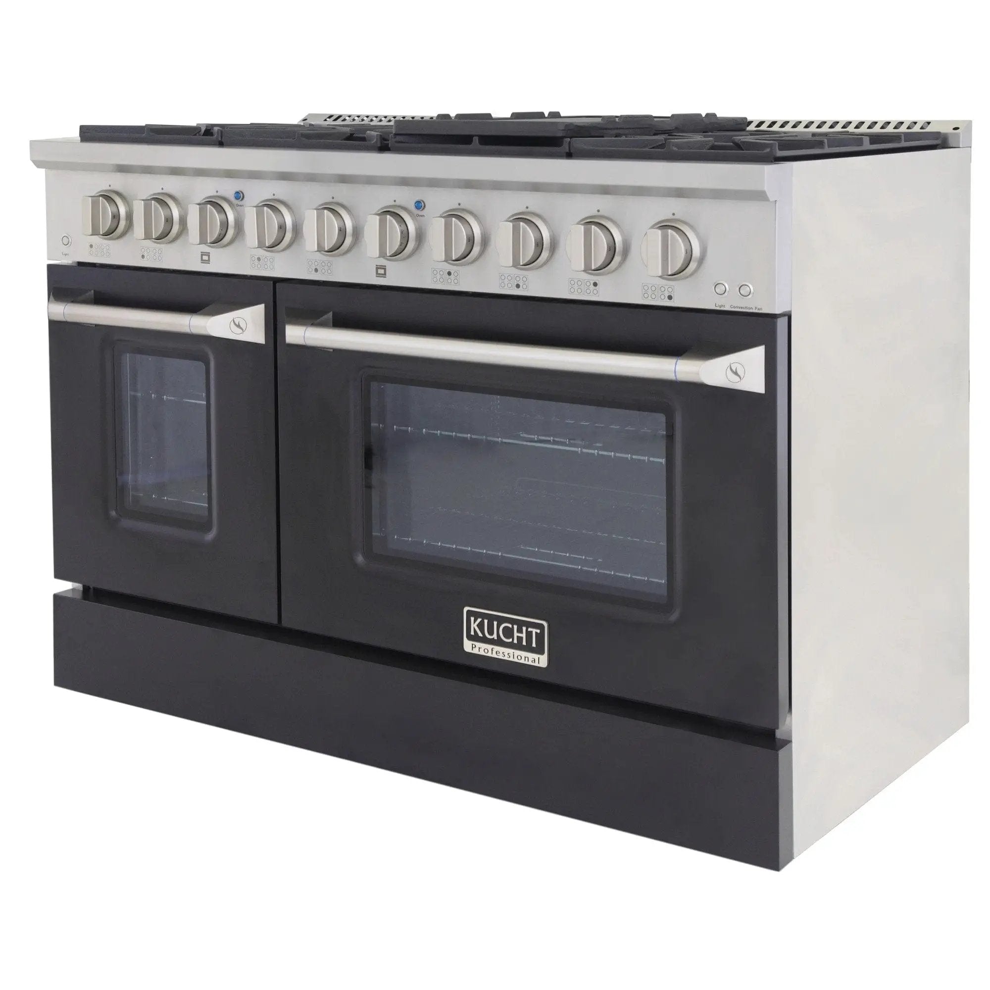 Kucht 48" Gas Range, Stainless Steel, Black Oven Doors, KNG481-K by Farmhouse Kitchen and Bath