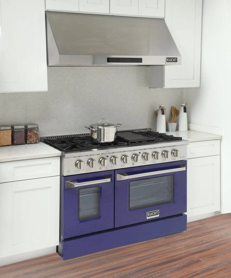 Kucht 48" Gas Range, Stainless Steel with Blue Oven Doors, KNG481-B by Farmhouse Kitchen and Bath