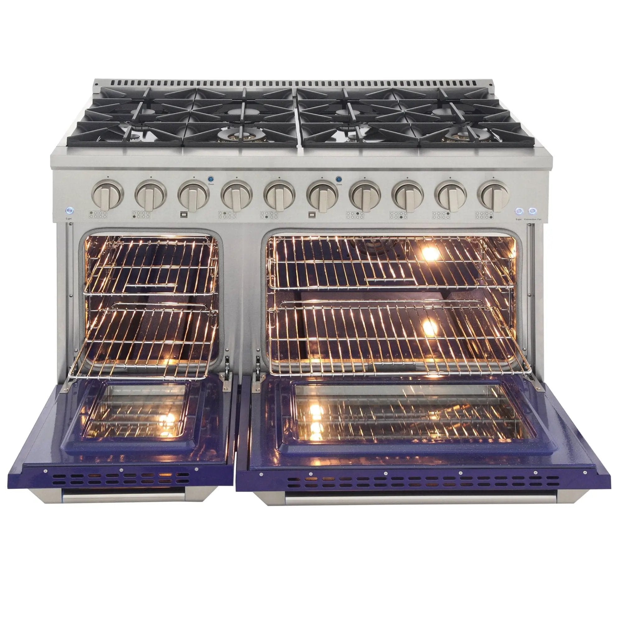 Kucht 48" Gas Range, Stainless Steel with Blue Oven Doors, KNG481-B by Farmhouse Kitchen and Bath