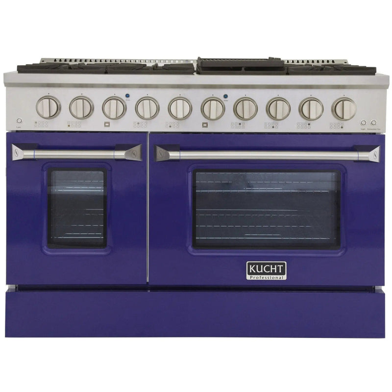 Kucht 48" Gas Range, Stainless Steel with Blue Oven Doors, KNG481-B by Farmhouse Kitchen and Bath
