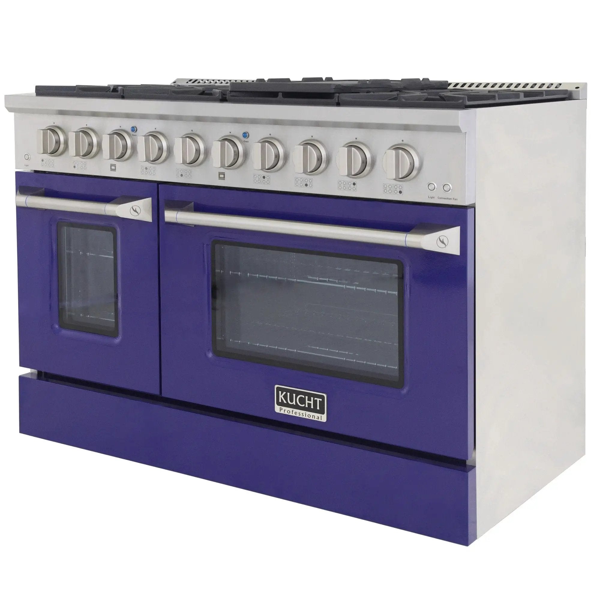 Kucht 48" Gas Range, Stainless Steel with Blue Oven Doors, KNG481-B by Farmhouse Kitchen and Bath