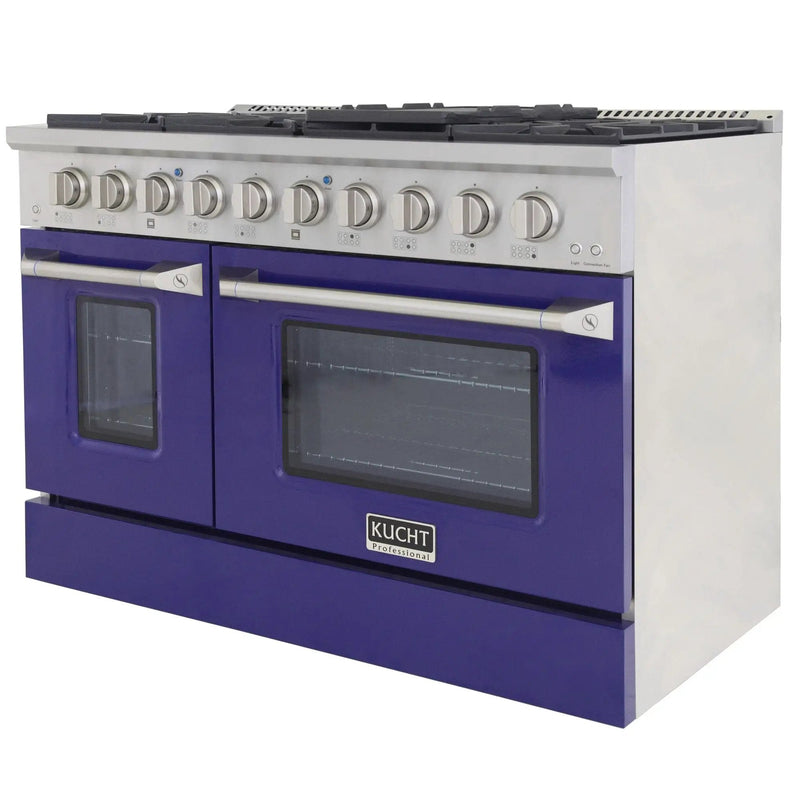 Kucht 48" Gas Range, Stainless Steel with Blue Oven Doors, KNG481-B by Farmhouse Kitchen and Bath