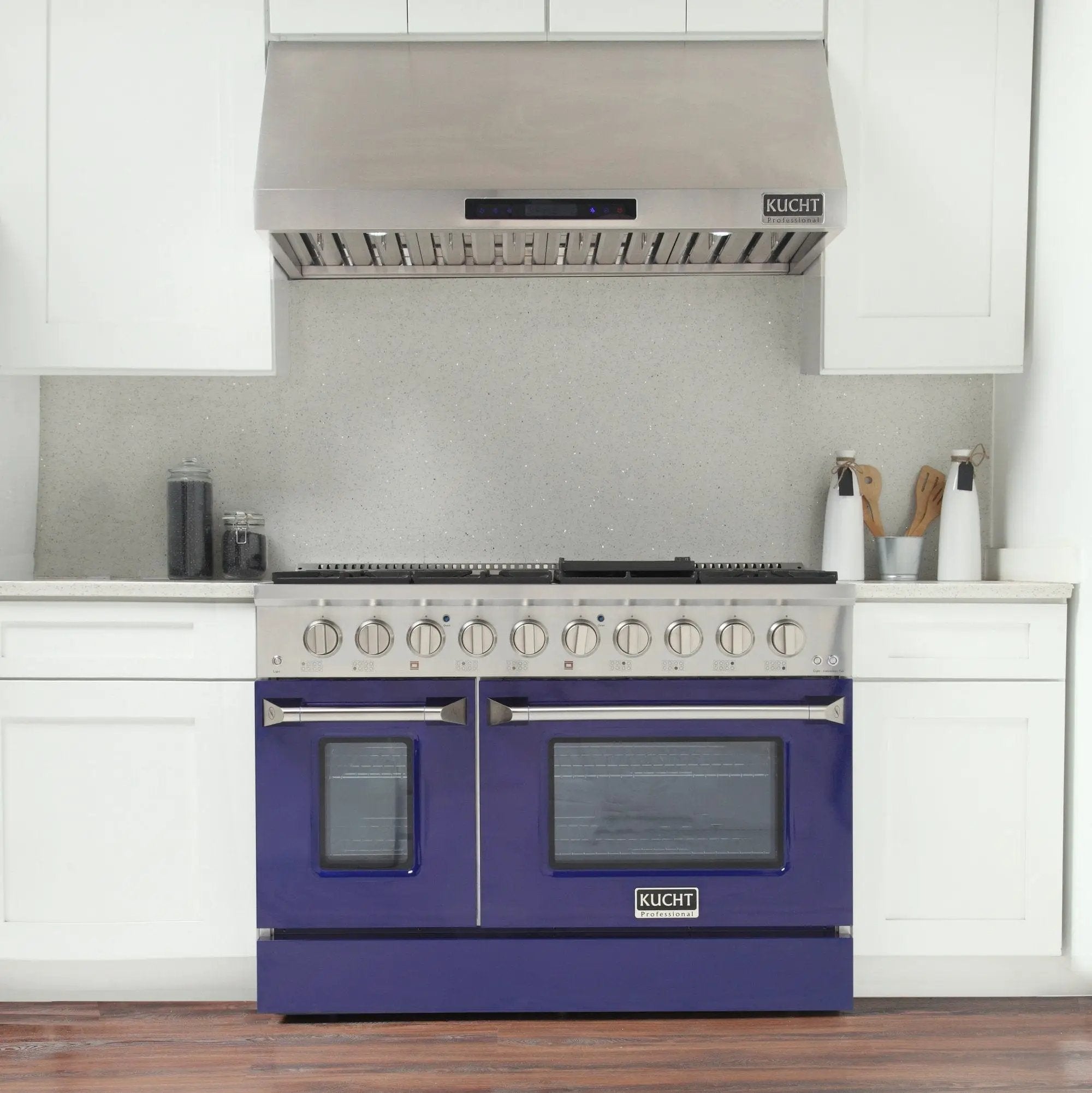 Kucht 48" Gas Range, Stainless Steel with Blue Oven Doors, KNG481-B by Farmhouse Kitchen and Bath