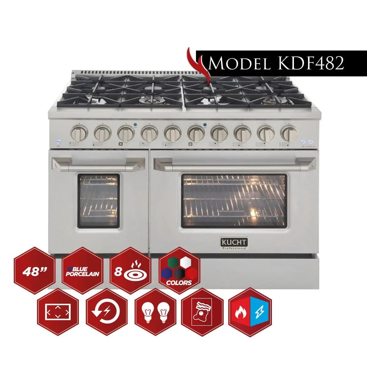 Kucht 48” Pro-Style Kitchen Dual Fuel Range - KDF482/LP-S by Farmhouse Kitchen and Bath