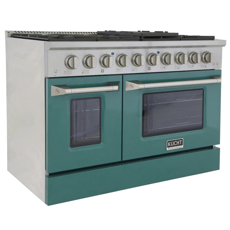 Kucht 48" Propane Range in Stainless Steel, Green Doors, KNG481/LP-G by Farmhouse Kitchen and Bath