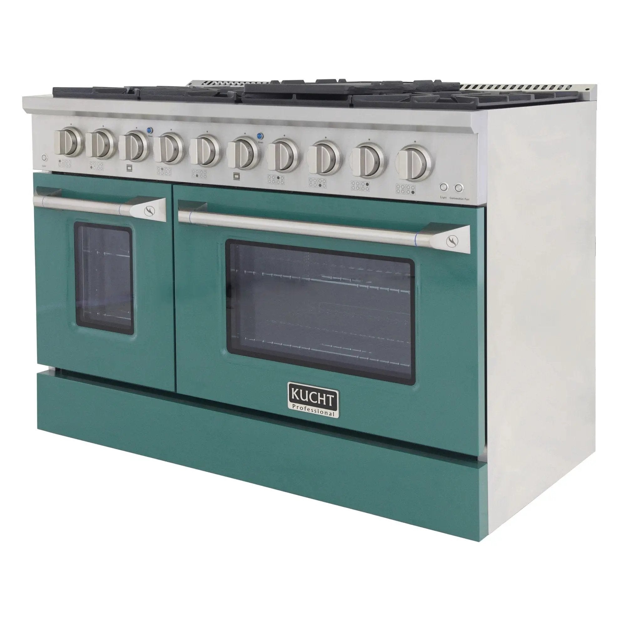 Kucht 48" Propane Range in Stainless Steel, Green Doors, KNG481/LP-G by Farmhouse Kitchen and Bath