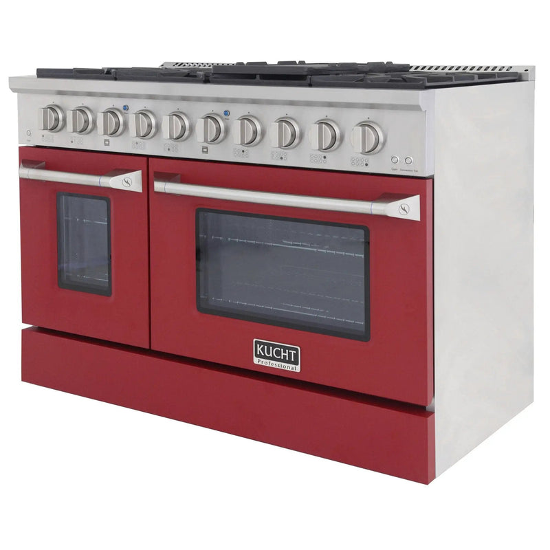 Kucht 48" Propane Range in Stainless Steel, Red Doors, KNG481/LP-R by Farmhouse Kitchen and Bath