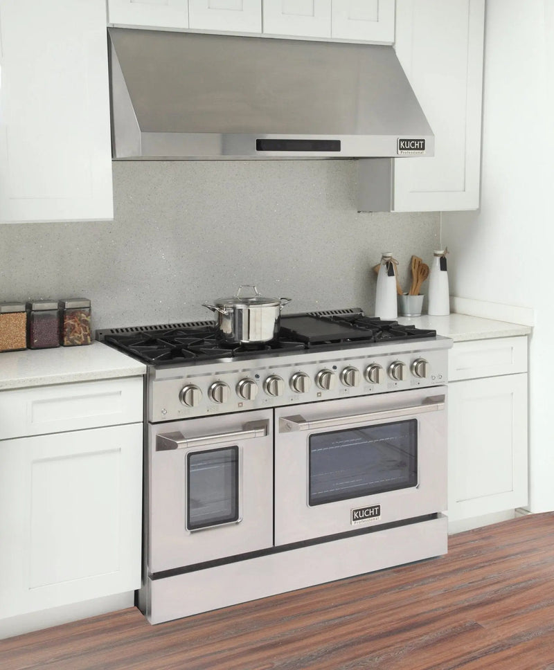 Kucht 48" Propane Range in Stainless Steel, Silver Doors, KNG481/LP-S by Farmhouse Kitchen and Bath