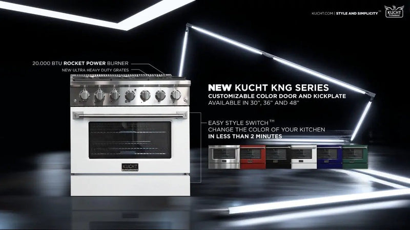 Kucht 48" Propane Range in Stainless Steel, White Doors, KNG481/LP-W by Farmhouse Kitchen and Bath