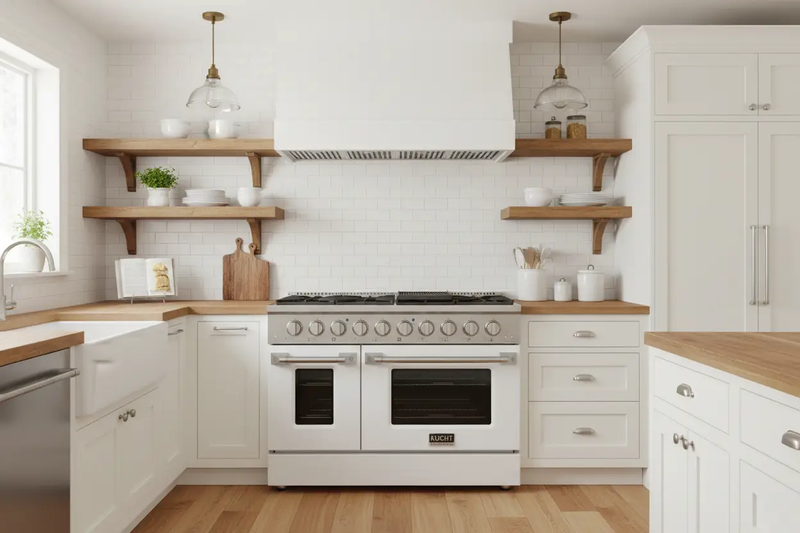 Kucht 48" Propane Range in Stainless Steel, White Doors, KNG481/LP-W by Farmhouse Kitchen and Bath