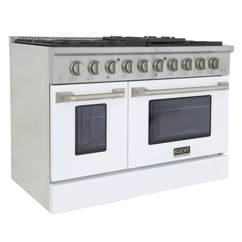 Kucht 48" Propane Range in Stainless Steel, White Doors, KNG481/LP-W by Farmhouse Kitchen and Bath