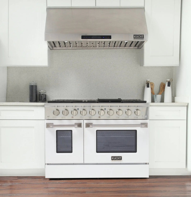 Kucht 48" Propane Range in Stainless Steel, White Doors, KNG481/LP-W by Farmhouse Kitchen and Bath