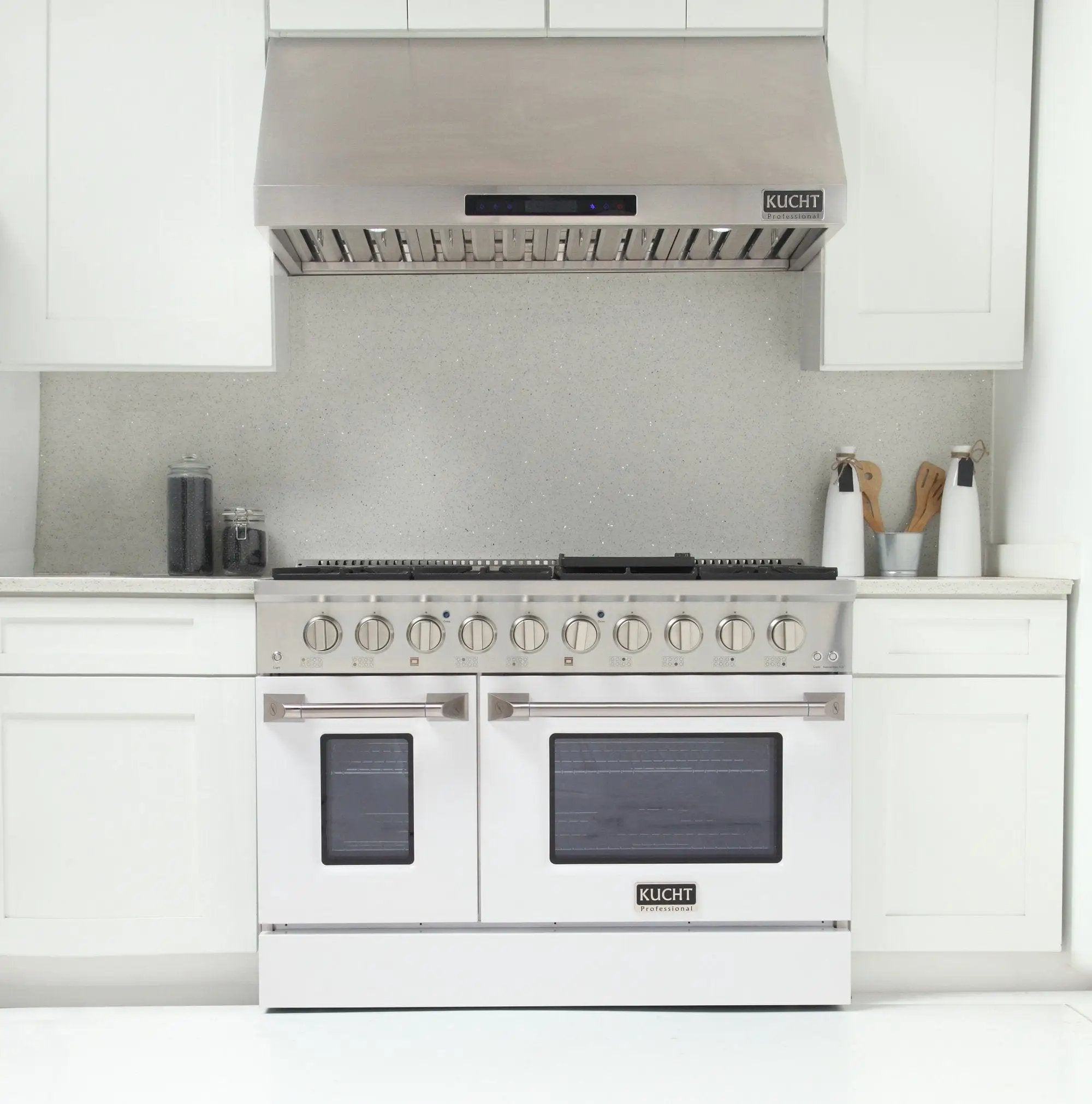 Kucht 48" Propane Range in Stainless Steel, White Doors, KNG481/LP-W by Farmhouse Kitchen and Bath