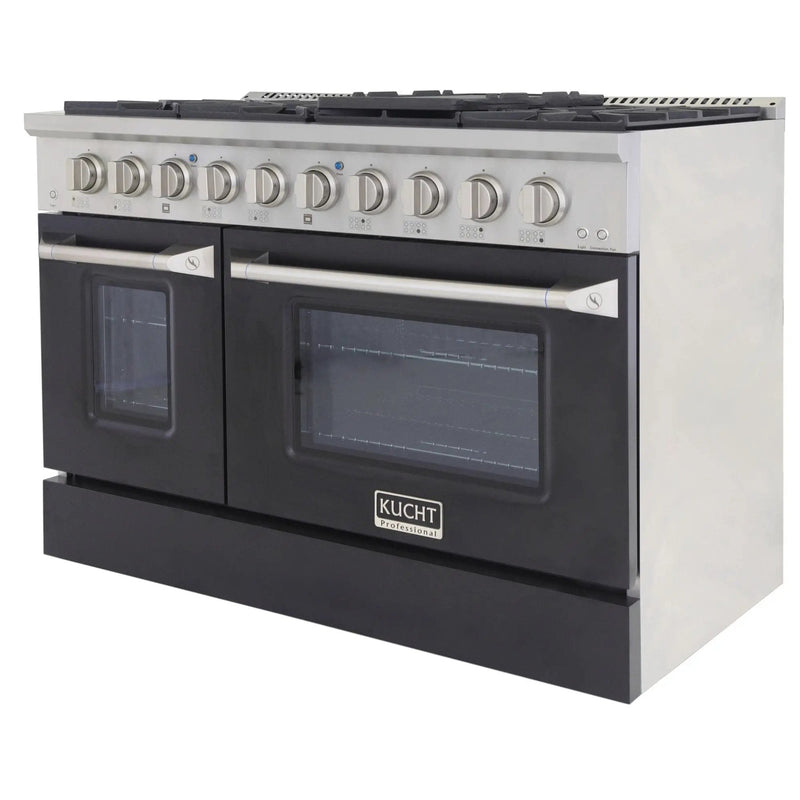 Kucht 48" Propane Range, Stainless Steel, Black Doors, KNG481/LP-K by Farmhouse Kitchen and Bath