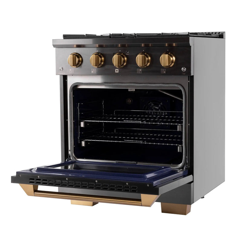 Kucht Gemstone Professional 30 in. 4.2 cu. ft. Natural Gas Range with Sealed Burners and Convection Oven in Titanium Stainless Steel KEG303 by Farmhouse Kitchen and Bath