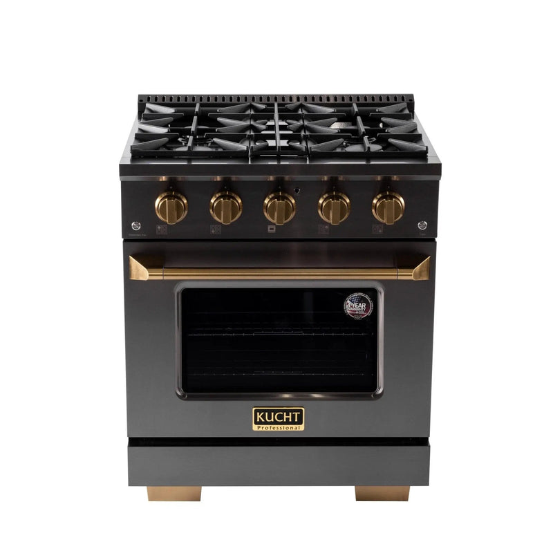 Kucht Gemstone Professional 30 in. 4.2 cu. ft. Propane Gas Range with Sealed Burners and Convection Oven in Titanium Stainless Steel KEG303/LP by Farmhouse Kitchen and Bath