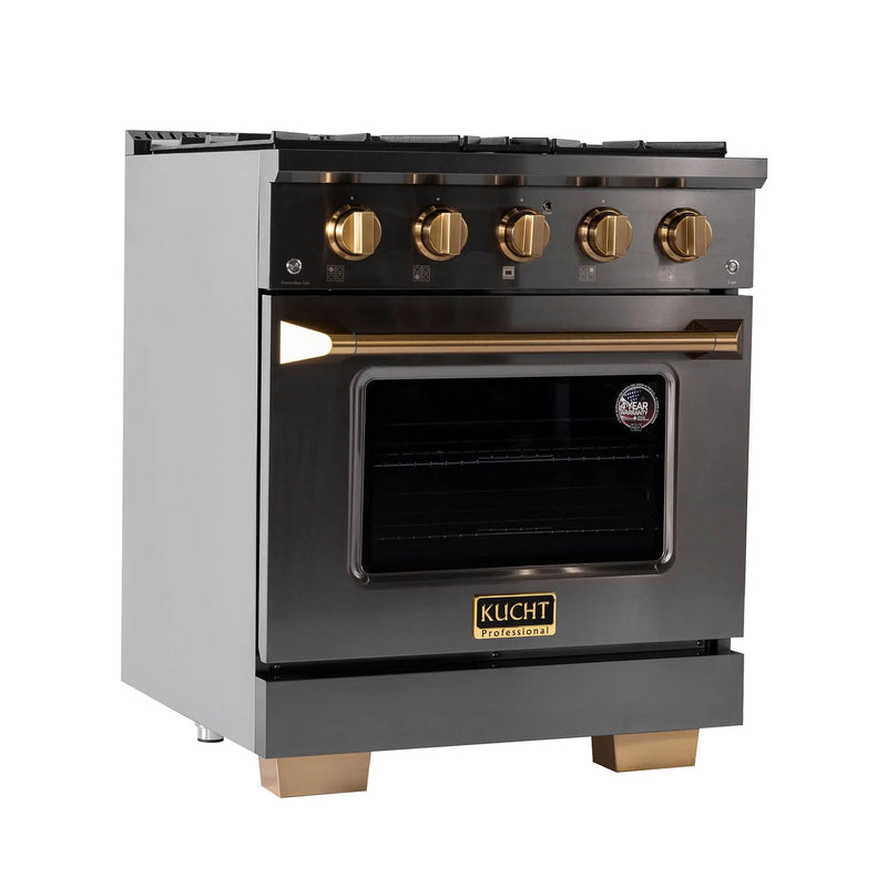 Kucht Gemstone Professional 30 in. 4.2 cu. ft. Propane Gas Range with Sealed Burners and Convection Oven in Titanium Stainless Steel KEG303/LP by Farmhouse Kitchen and Bath