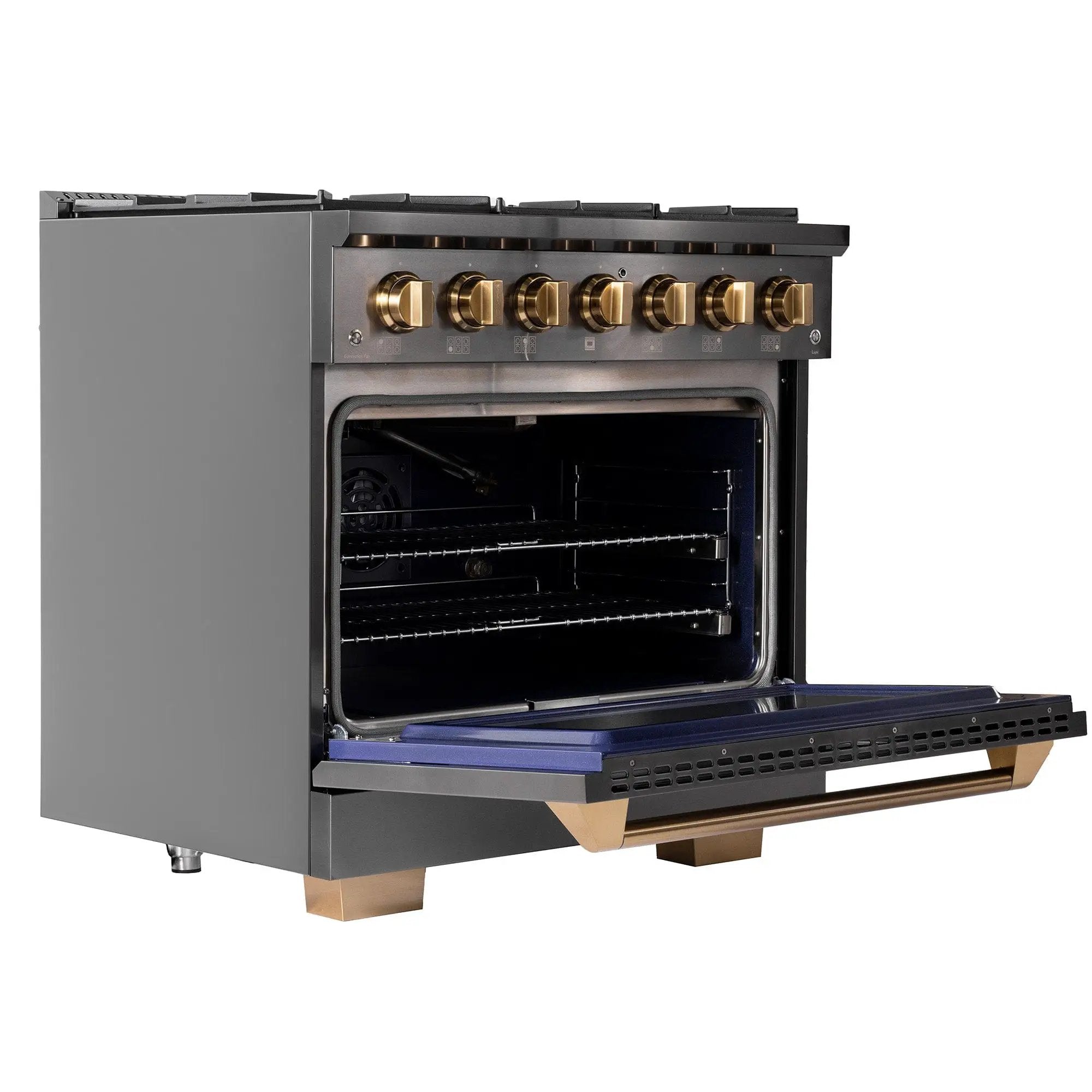 Kucht Gemstone Professional 36 in. 5.2 cu. ft. Natural Gas Range with Sealed Burners and Convection Oven in Titanium Stainless Steel KEG363 by Farmhouse Kitchen and Bath