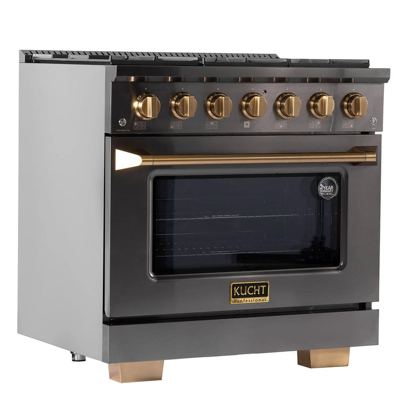 Kucht Gemstone Professional 36 in. 5.2 cu. ft. Natural Gas Range with Sealed Burners and Convection Oven in Titanium Stainless Steel KEG363 by Farmhouse Kitchen and Bath