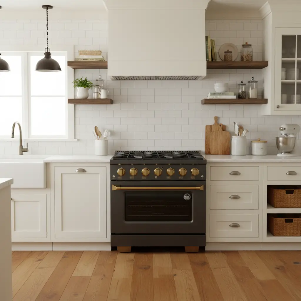 Kucht Gemstone Professional 36 in. 5.2 cu. ft. Natural Gas Range with Sealed Burners and Convection Oven in Titanium Stainless Steel KEG363 by Farmhouse Kitchen and Bath