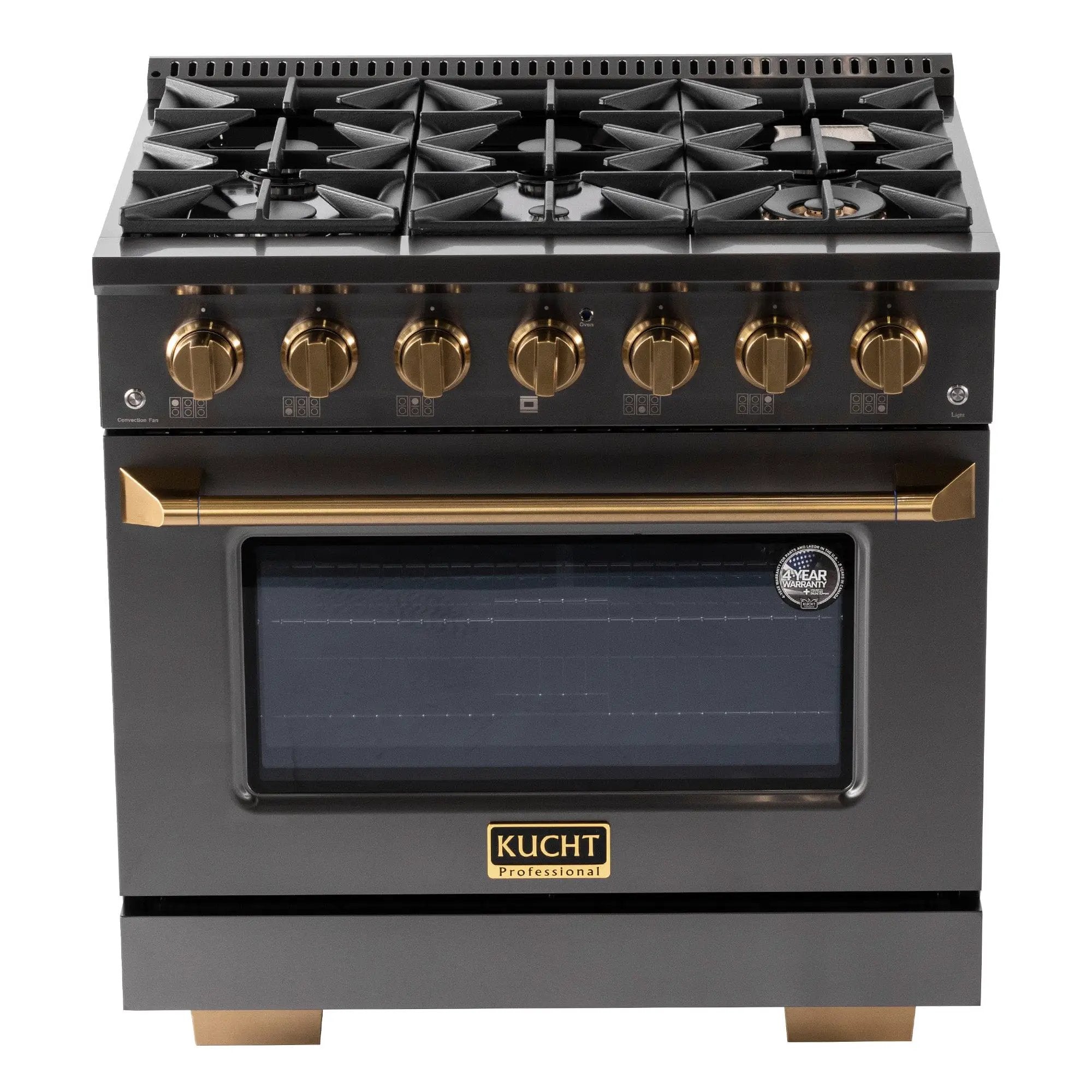 Kucht Gemstone Professional 36 in. 5.2 cu. ft. Propane Gas Range with Sealed Burners and Convection Oven in Titanium Stainless Steel KEG363/LP by Farmhouse Kitchen and Bath