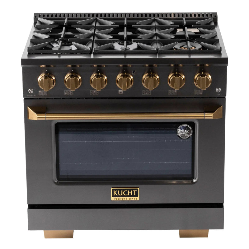 Kucht Gemstone Professional 36 in. 5.2 cu. ft. Propane Gas Range with Sealed Burners and Convection Oven in Titanium Stainless Steel KEG363/LP by Farmhouse Kitchen and Bath