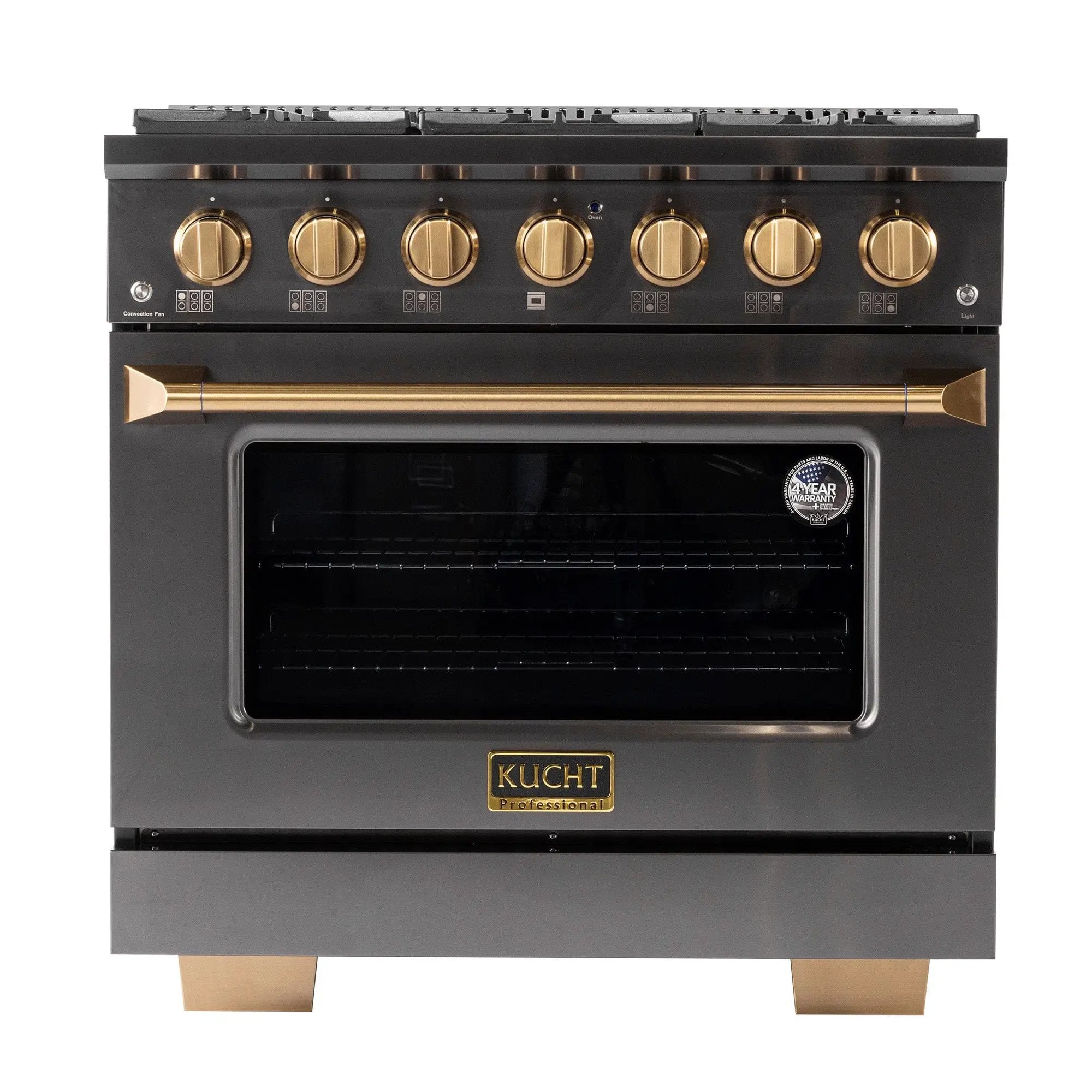 Kucht Gemstone Professional 36 in. 5.2 cu. ft. Propane Gas Range with Sealed Burners and Convection Oven in Titanium Stainless Steel KEG363/LP by Farmhouse Kitchen and Bath