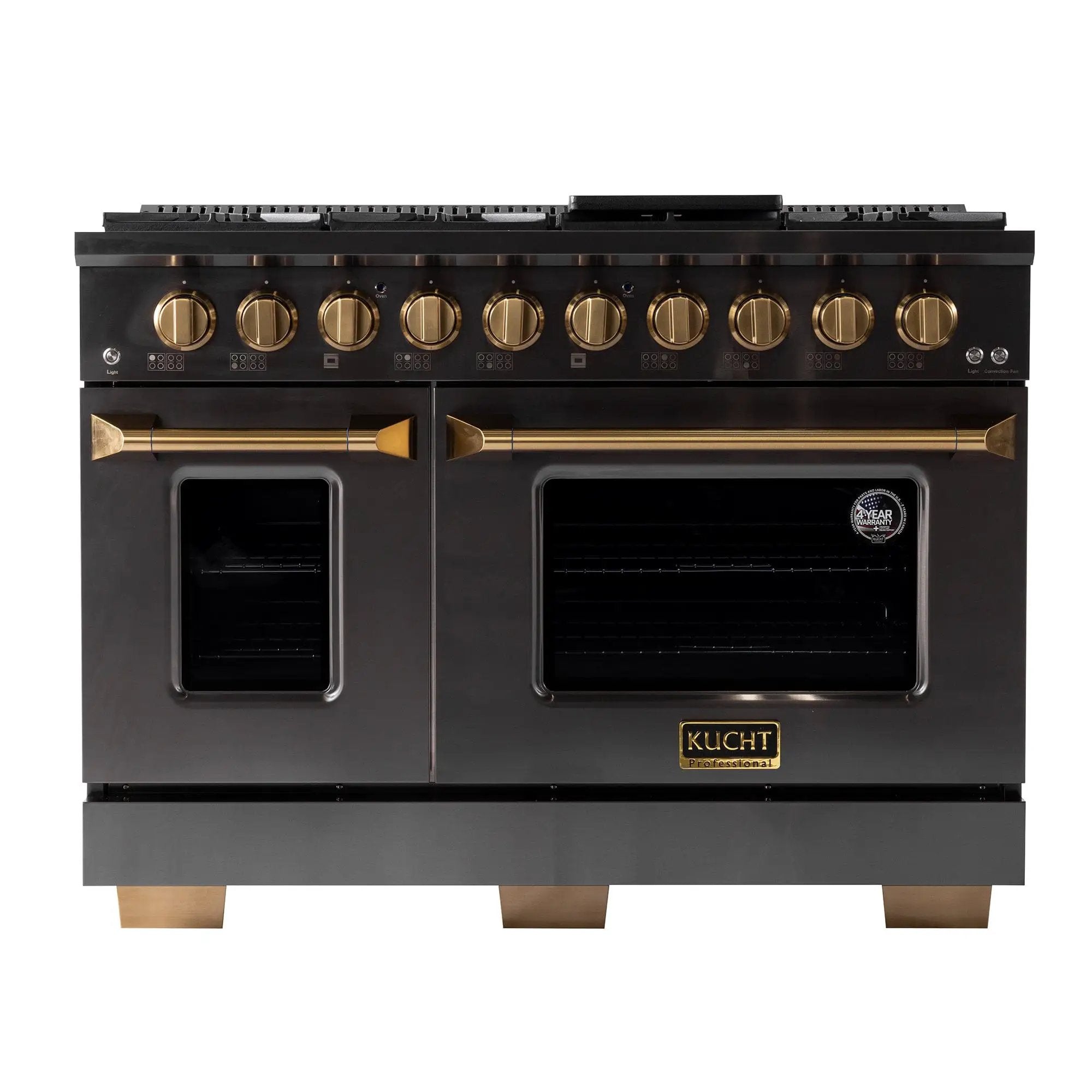 Kucht Gemstone Professional 48 in. 6.7 cu. ft. Natural Gas Range with Sealed Burners, Griddle/Grill and Two Ovens - One Convection - in Titanium Stainless Steel KEG483 by Farmhouse Kitchen and Bath