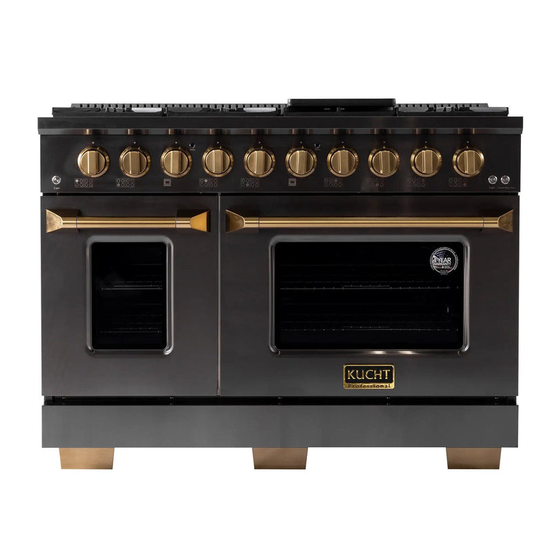 Kucht Gemstone Professional 48 in. 6.7 cu. ft. Natural Gas Range with Sealed Burners, Griddle/Grill and Two Ovens - One Convection - in Titanium Stainless Steel KEG483 by Farmhouse Kitchen and Bath