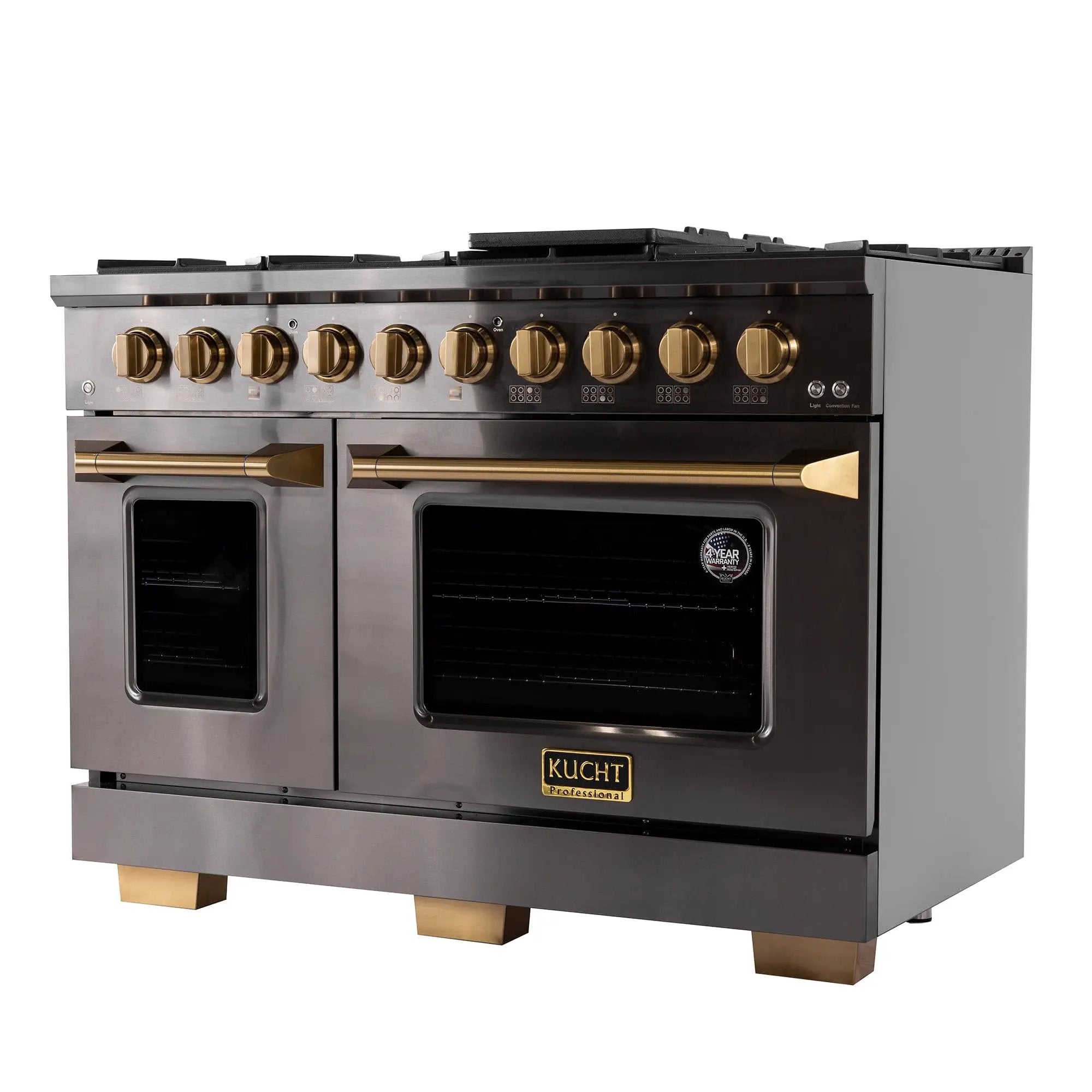 Kucht Gemstone Professional 48 in. 6.7 cu. ft. Natural Gas Range with Sealed Burners, Griddle/Grill and Two Ovens - One Convection - in Titanium Stainless Steel KEG483 by Farmhouse Kitchen and Bath