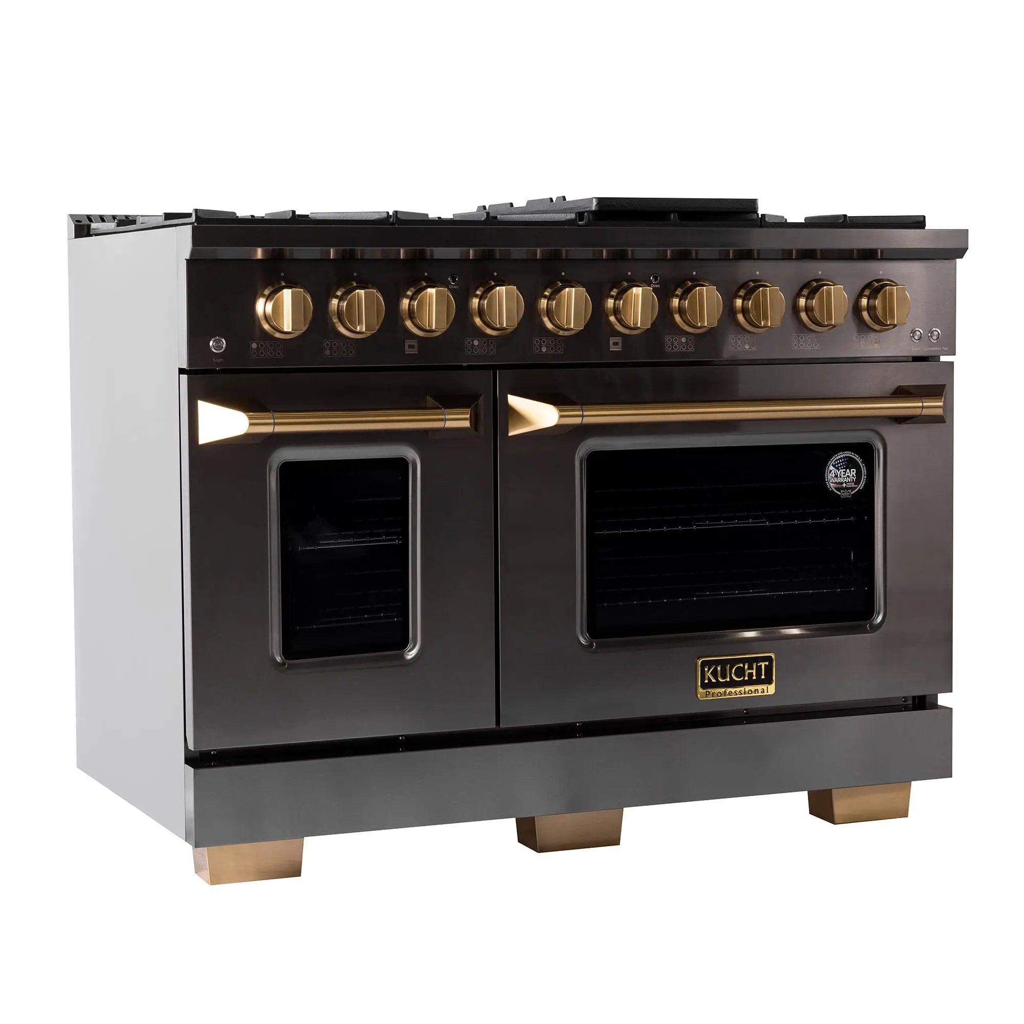 Kucht Gemstone Professional 48 in. 6.7 cu. ft. Natural Gas Range with Sealed Burners, Griddle/Grill and Two Ovens - One Convection - in Titanium Stainless Steel KEG483 by Farmhouse Kitchen and Bath