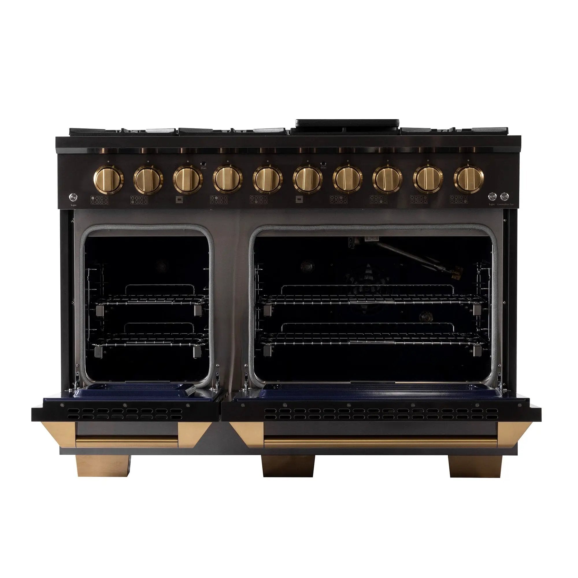 Kucht Gemstone Professional 48 in. 6.7 cu. ft. Propane Gas Range with Sealed Burners, Griddle/Grill and Two Ovens - One Convection - in Titanium Stainless Steel KEG483/LP by Farmhouse Kitchen and Bath