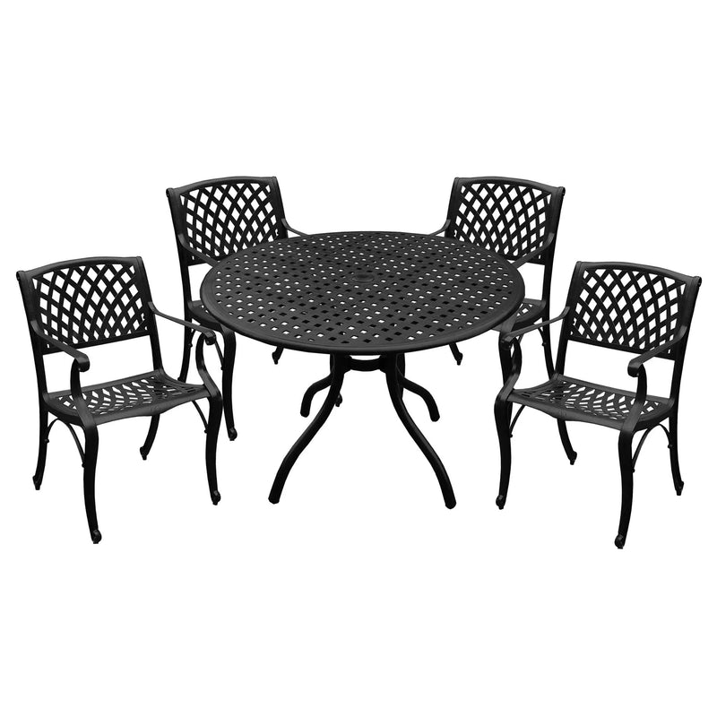 Outdoor Aluminum 5pc Round Black Patio Dining Set with Four Chairs by Sharicks