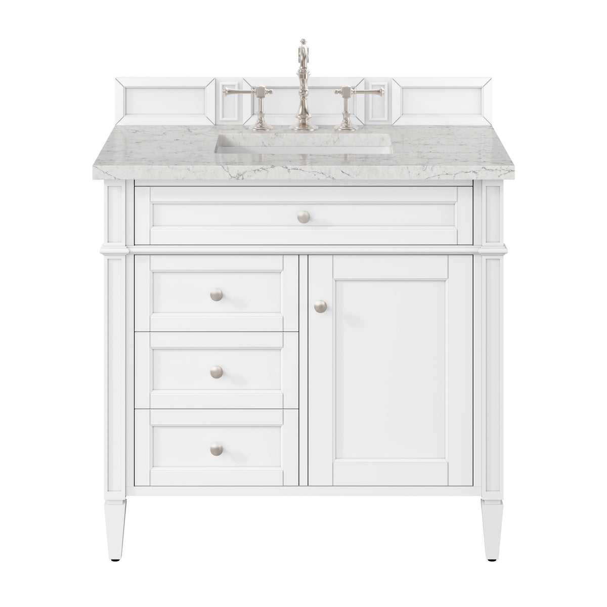 James Martin Brittany 36" Single Bathroom Vanity, Bright White with Eternal Jasmine Pearl countertop