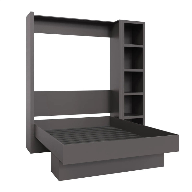 Easy-Lift Full Murphy Wall Bed in Dark Grey with Bookshelf by Sharicks
