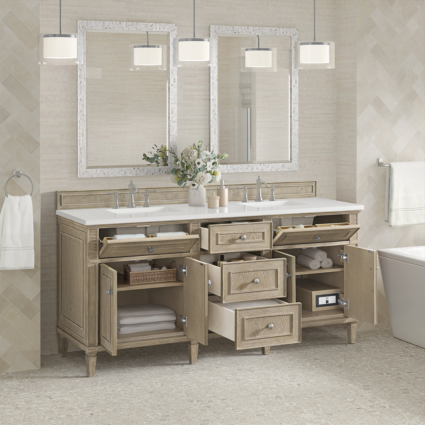 James Martin Lorelai 72" Double Bathroom Vanity, Whitewashed Oak by James Martin