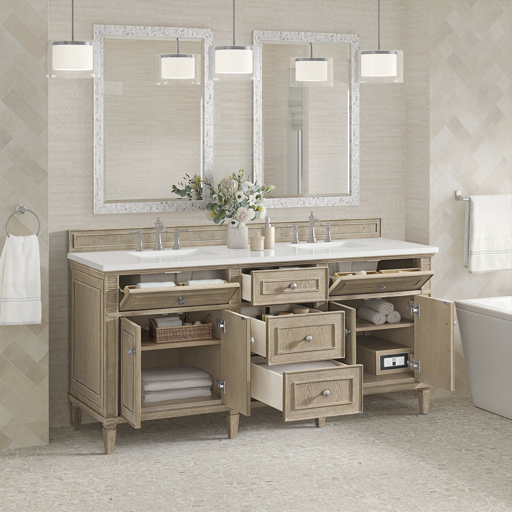 James Martin Lorelai 72" Double Bathroom Vanity, Whitewashed Oak by James Martin