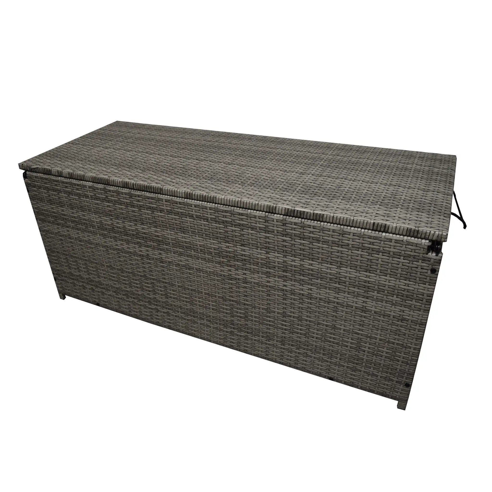 Grey Wicker Patio Deck Box with 113 Gallon Storage and Metal Frame by Sharicks