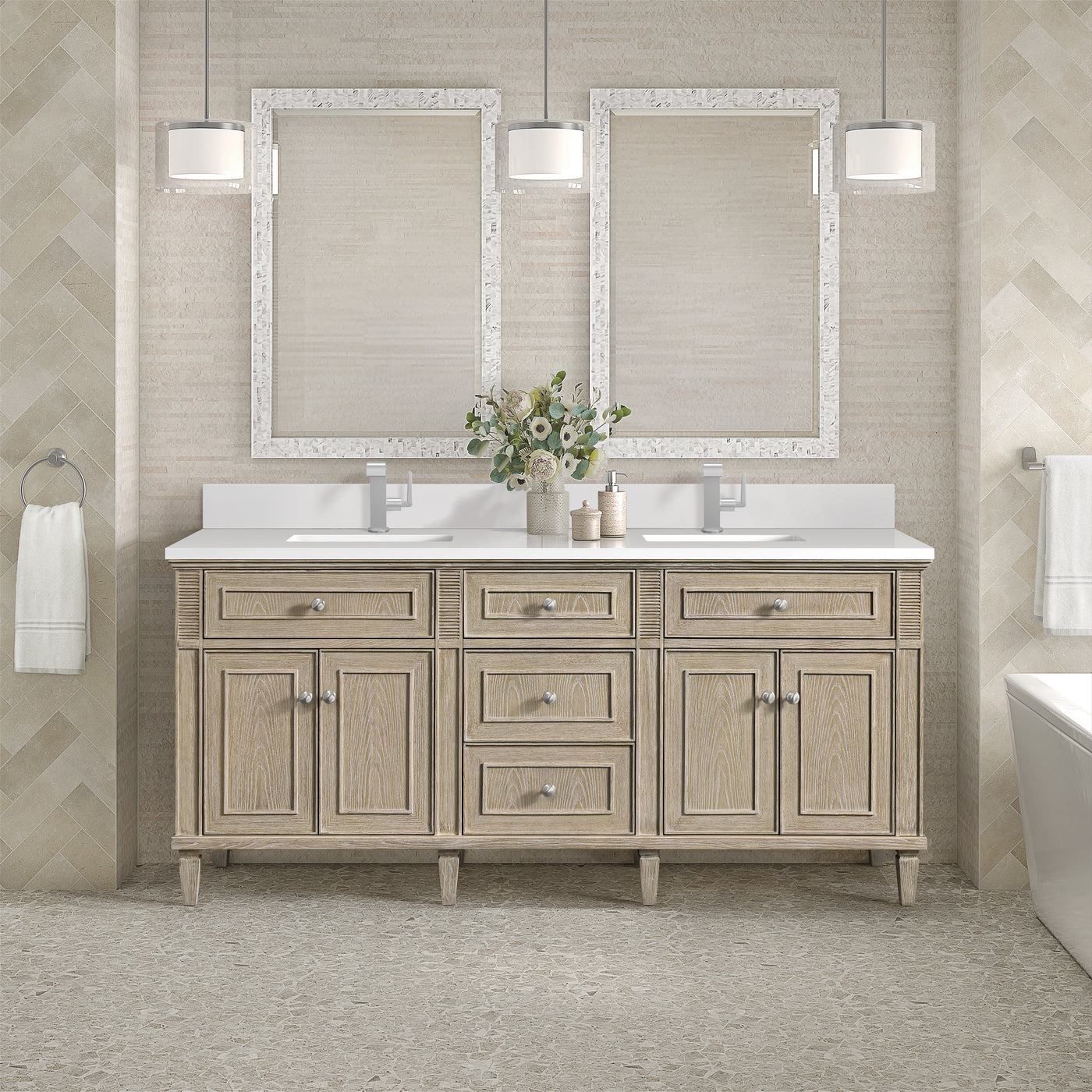 James Martin Lorelai 72" Double Bathroom Vanity, Whitewashed Oak by James Martin