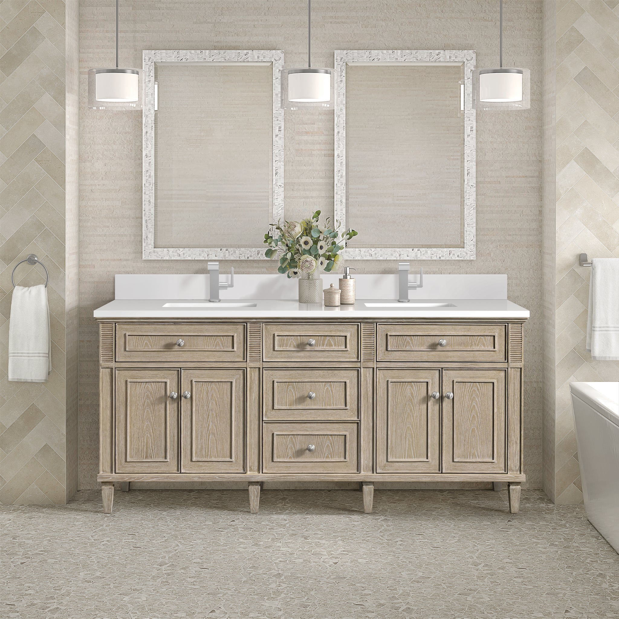 James Martin Lorelai 72" Double Bathroom Vanity, Whitewashed Oak by James Martin