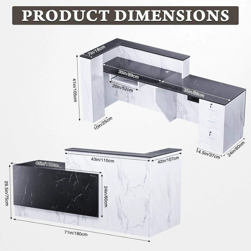 Velmor L-Shaped Modern Black And White Reception Desk With Lockable Drawers (SAK50729) by SAKSBY WHOLESALE