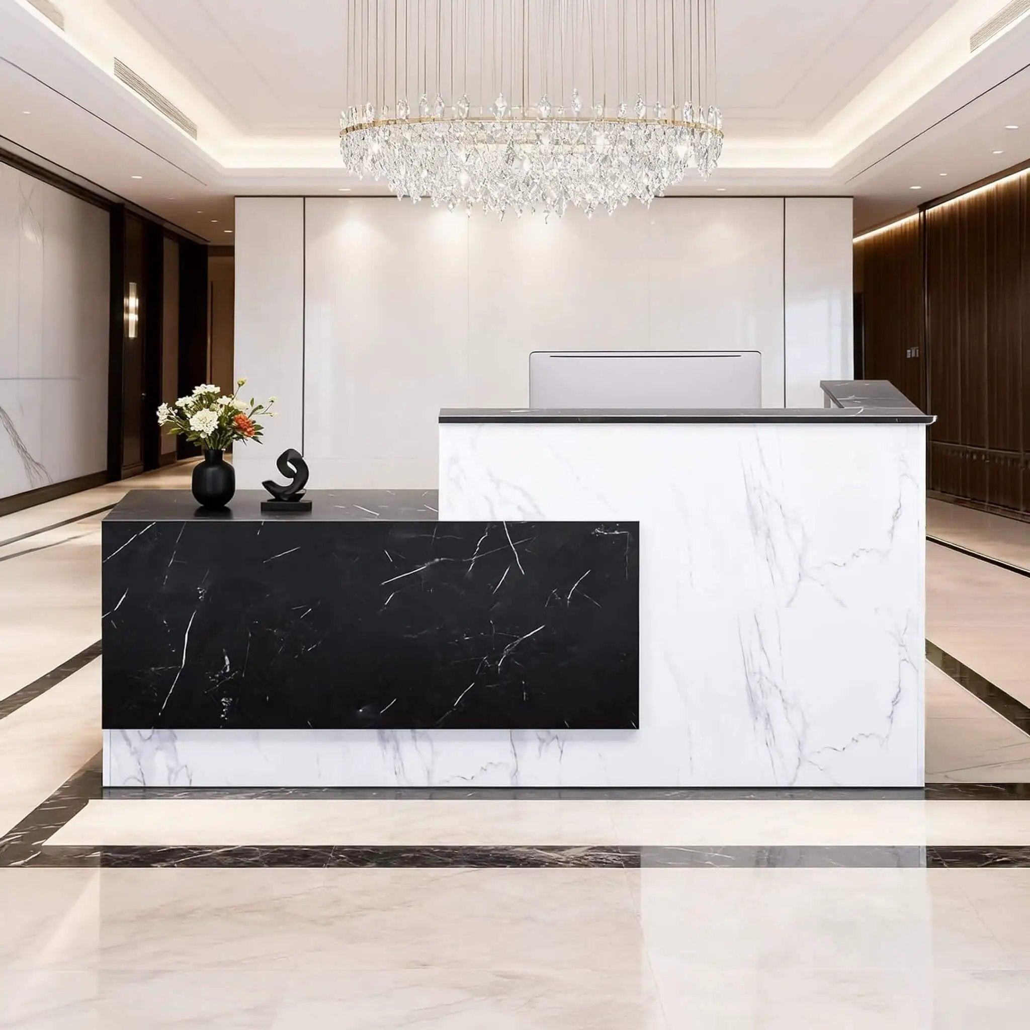 Velmor L-Shaped Modern Black And White Reception Desk With Lockable Drawers (SAK50729) by SAKSBY WHOLESALE